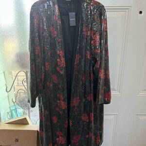 Absolutely Beautiful Torrid Black Formal Kimono with Red Floral Sequins
